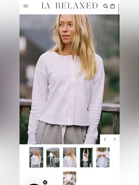 LA Relaxed organic cotton Pointelle thermal boxy cardigan white M